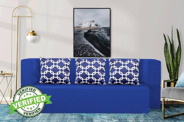 Little Smile Jute Fabric 72x36x14 Inches with 3 Cushion Cover 3 Seater Double Foam Fold Out Sofa Cum Bed