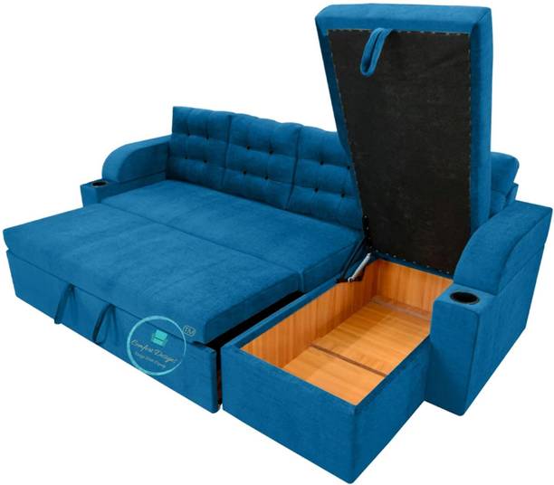 CASPIAN L Shape Sofa Cum Double Bed (Left lounger) with Storage for Home & Living Room 5 Seater Double Solid Wood Pull Out Sofa Cum Bed