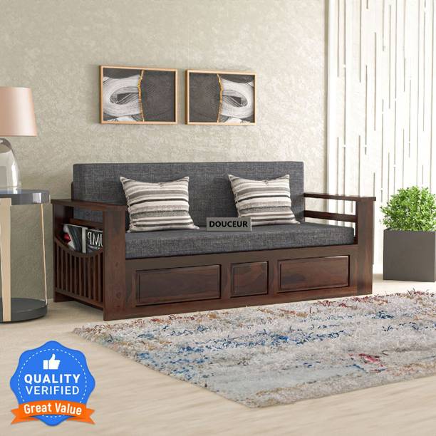 Douceur Furnitures Solid Sheesham Wood For Living Room / Hotel. 3 Seater Single Solid Wood Pull Out Sofa Cum Bed