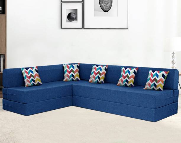 Flipkart Perfect Homes L Shape Three + Three 5 Seater Double Foam Fold Out Sofa Cum Bed
