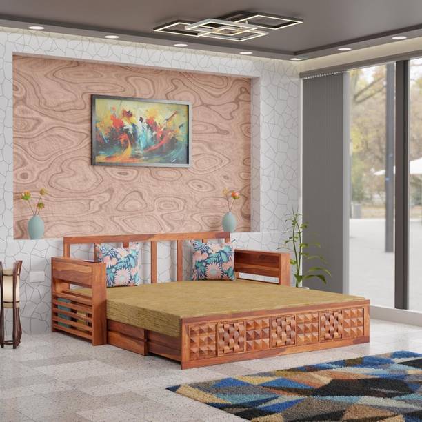 Shubhankar Art 3 Seater Double Solid Wood Pull Out Sofa Cum Bed