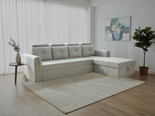 roshan furniture L-Shaped Sofa Cum Bed with Hidden Storage 5 Seater Double Solid Wood Pull Out Sofa Cum Bed