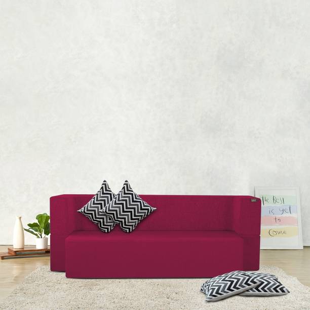 Fresh Up 78x44x14inches Jute Fabric Washable Cover with 4 4 Seater Double Foam Fold Out Sofa Cum Bed