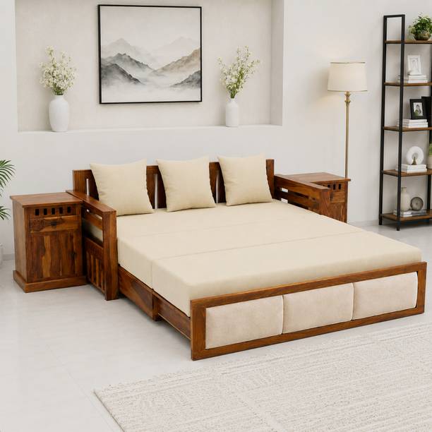 SONA ART & CRAFTS Wood 3 Seater Sofa Cum Bed with Bedside 3 Seater Double Solid Wood Pull Out Sofa Cum Bed