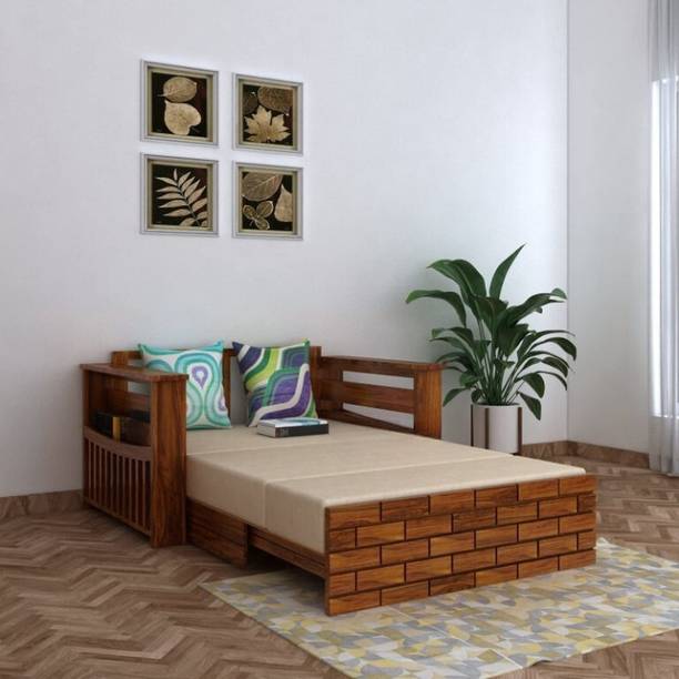 BhagwatiArt Solid Sheesham Wood Diamond 2 Seater Sofa Cum Bed with Storage 2 Seater Double Solid Wood Pull Out Sofa Cum Bed