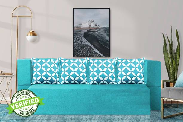 Little Smile Sofa cum Bed Jute Fabric 78x36x14 Inches with 3 Cushion Cover 4 Seater Double Foam Fold Out Sofa Cum Bed