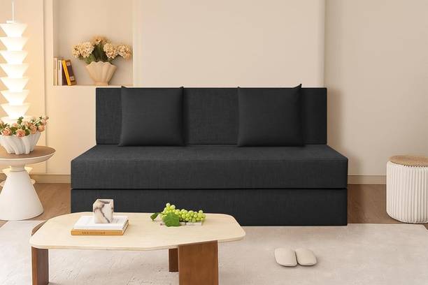 WAKESURE GO Premium Quality Jute Fabric Lightweight Easy 2 Seater Single Foam Fold Out Sofa Cum Bed