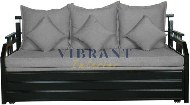 Vibrant Interior BALASAM GREY6X5 3 Seater Double Metal Pull Out Sofa Cum Bed