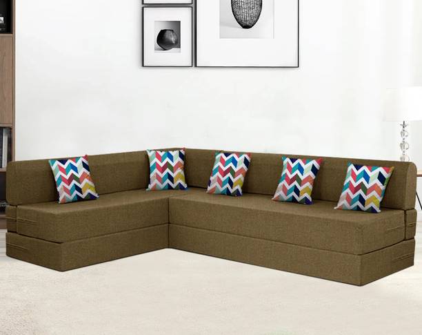 Flipkart Perfect Homes L Shape Three + Three 5 Seater Double Foam Fold Out Sofa Cum Bed