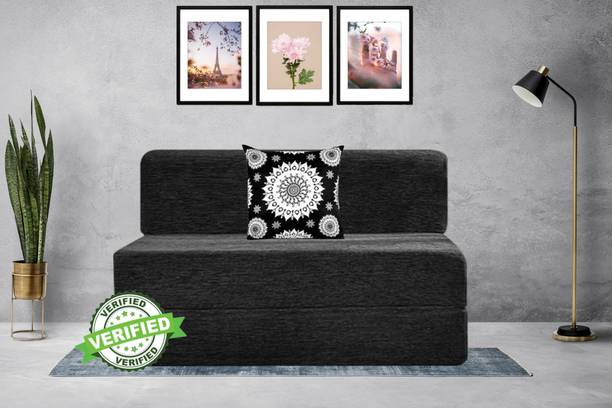 Little Smile 3X6 size for 1 Person- Jute Fabric Washable Cover 1 Seater Single Foam Fold Out Sofa Cum Bed