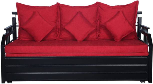 Vibrant Interior Balsam Red (6x4) 3 Seater Single Metal Pull Out Sofa Cum Bed