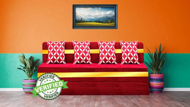 Little Smile 6X6 size for 4 Person- Moshi Fabric Washable Cover 4 Seater Double Foam Fold Out Sofa Cum Bed