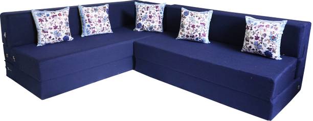 Little Smile L-Shaped 90x72x16 inch- Jute Fabric 5 5 Seater Double Foam Fold Out Sofa Cum Bed