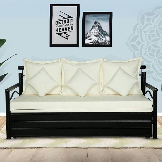 Lakecity group Nancy (6x4) Ivory 3 Seater Single Metal Pull Out Sofa Cum Bed