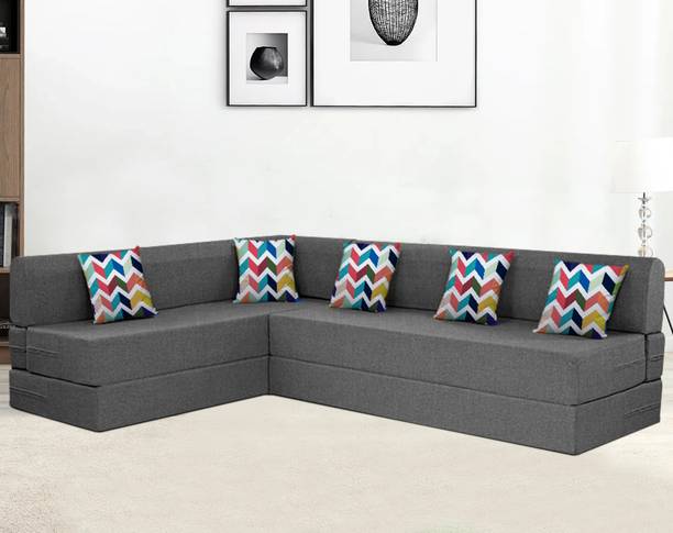 Flipkart Perfect Homes L Shape Three + Three 5 Seater Double Foam Fold Out Sofa Cum Bed