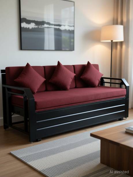 SoftSoul FURNITURE 3 Seater Double Metal Pull Out Sofa Cum Bed
