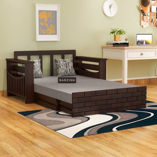BARZISN Solid Sheesham Wood For Bed Room Living Room 2 Seater Double Solid Wood Pull Out Sofa Cum Bed