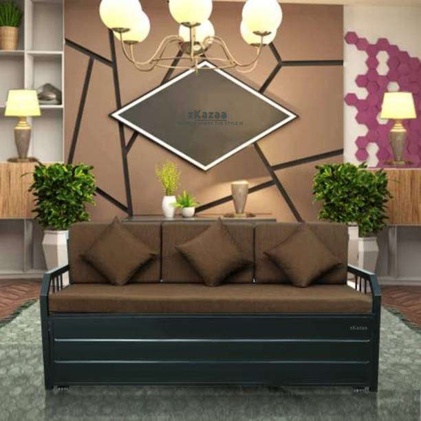 Zkazaa Furniture 3 Seater Single Metal Pull Out Sofa Cum Bed
