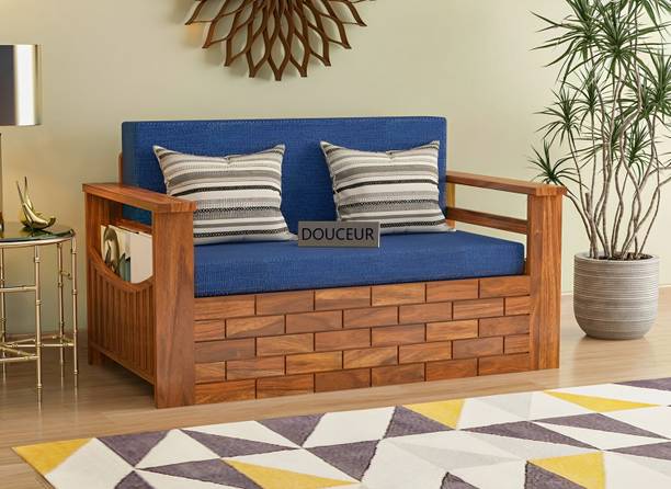 Douceur Furnitures Solid Sheesham Wood For Living Room / Hotel. 2 Seater Single Solid Wood Pull Out Sofa Cum Bed