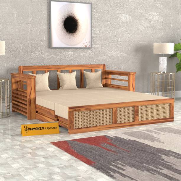 saamenia furnitures Solid Wood Sheesham Wood Without Cushion For Living Guest Room 3 Seater Double Solid Wood Pull Out Sofa Cum Bed
