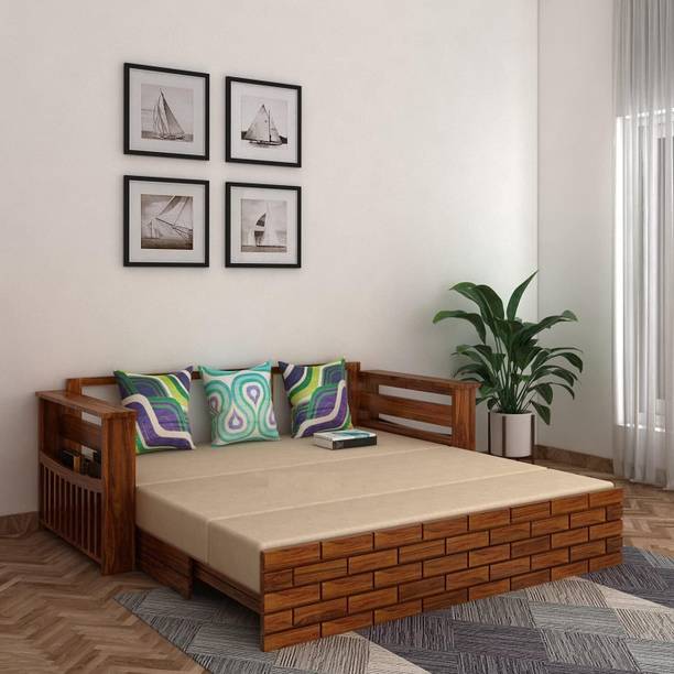 SHRI MINTU'S ART Solid Sheesham Wood 3 Seater Sofa Cum Bed for Living Room 3 Seater Double Solid Wood Pull Out Sofa Cum Bed
