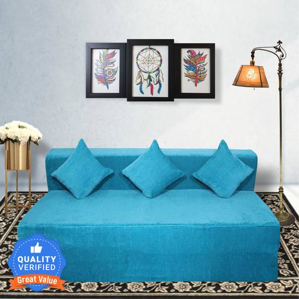 Seventh Heaven 4 Seater 6*6 Chenille Molfino Fabric Sofa Bed with 3 Cushions 4 Seater Double Foam Fold Out Sofa Cum Bed