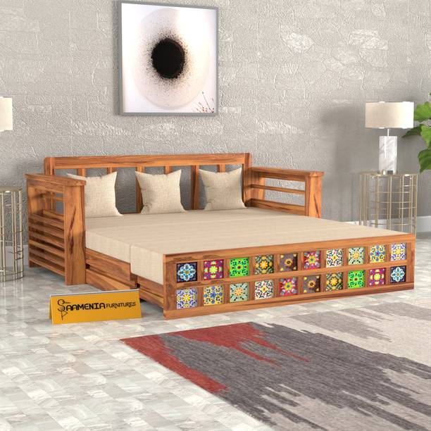 saamenia furnitures Solid Wood Sheesham Wood Without Cushion For Living Guest Room 3 Seater Double Solid Wood Pull Out Sofa Cum Bed