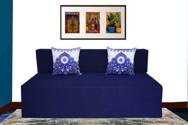 Little Smile 4X6 size for 2 Person-Jute Fabric Washable Cover 2 Seater Double Foam Fold Out Sofa Cum Bed