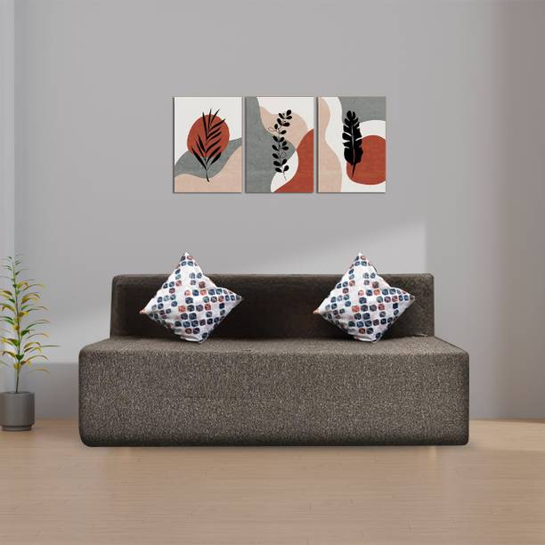 Fresh Up 3 Seater 5x6 feet Jute Fabric with 2 Printed Cushions 3 Seater Double Foam Fold Out Sofa Cum Bed