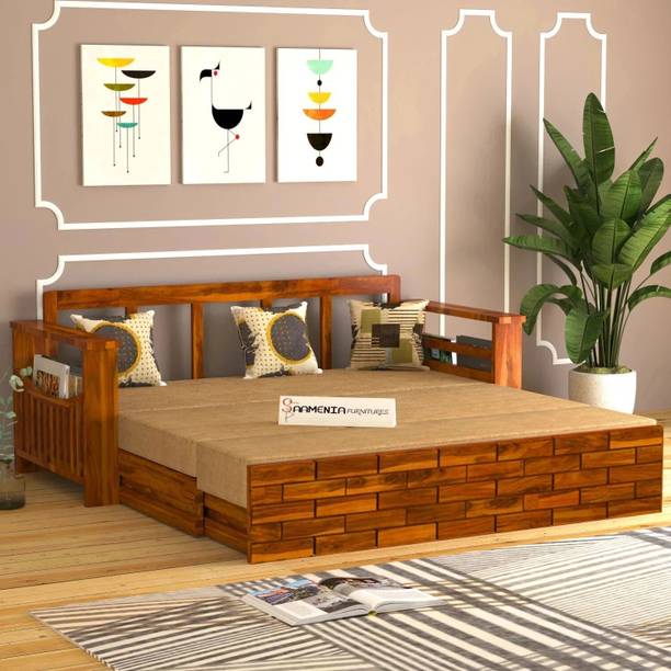 saamenia furnitures Solid Sheesham Wood Sofa Cum Bed Without Cushion For Living Room / Hotel. 3 Seater Double Solid Wood Pull Out Sofa Cum Bed