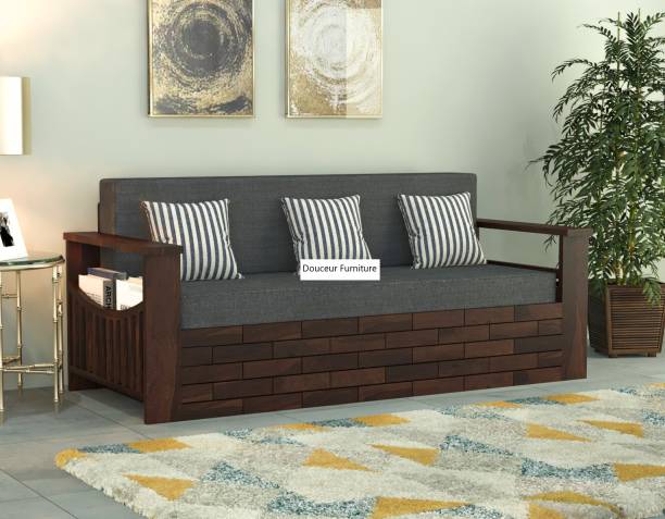 Douceur Furnitures Solid Sheesham Wood For Living Room / Hotel / Bed Room. 3 Seater Double Solid Wood Pull Out Sofa Cum Bed