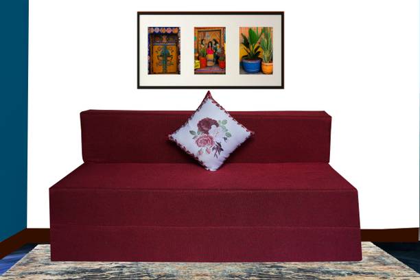 Little Smile 3X6 size for 1 Person- Jute Fabric Washable Cover 1 Seater Single Foam Fold Out Sofa Cum Bed