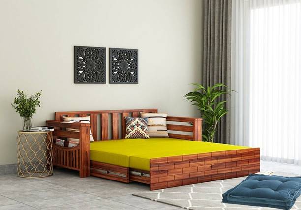 DOKRI Pure Sheesham Wooden For Living Room 3 Seater Double Solid Wood Pull Out Sofa Cum Bed