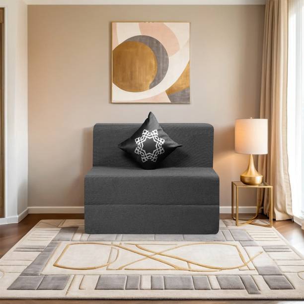Comfort Mantra Comfort Mantra 6*3 Jute Fabric Washable Cover with 1 Cushion 1 Seater Double Foam Fold Out Sofa Cum Bed