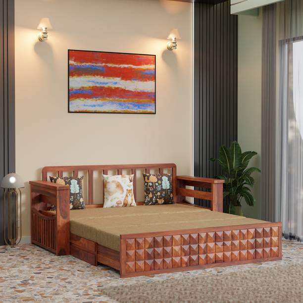 Devsignature Sheesham Wood 3 Seater Sofa Cum Bed with Headboard/wooden Mini Storage Sofa Bed 3 Seater Double Solid Wood Pull Out Sofa Cum Bed