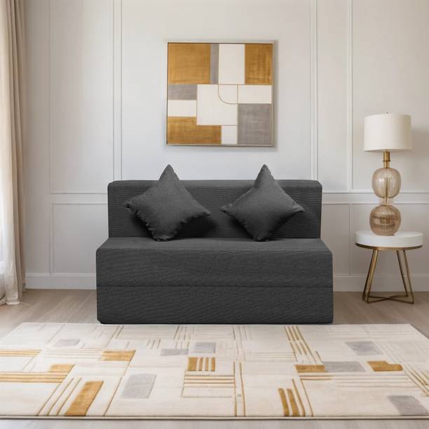 Comfort Mantra 4*6 Jute Fabric Washable Cover with 2 Cushions 2 Seater Single Foam Fold Out Sofa Cum Bed
