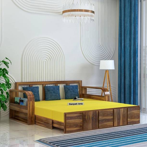 Ganpati Arts Sheesham Wood Sofa Cum Bed For Living Room/Guest Room 3 Seater Double Solid Wood Pull Out Sofa Cum Bed