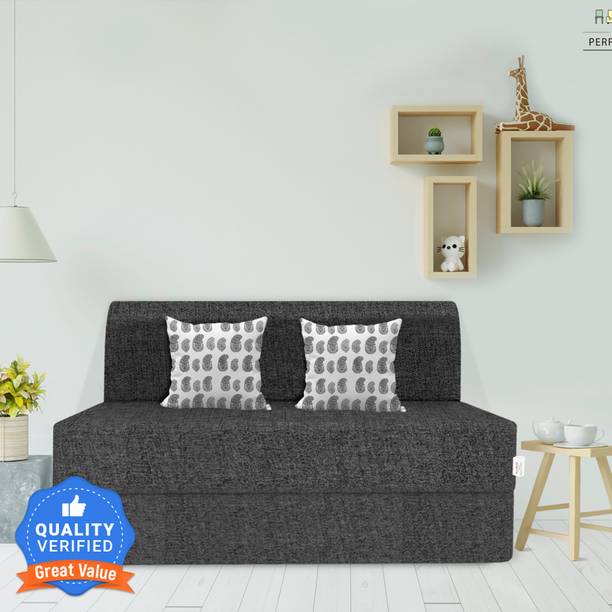 Flipkart Perfect Homes Janice 72x72x8 inch|Low Floor, Washable Jute Fabric with 1 Cushion 3 Seater Double Foam Fold Out Sofa Cum Bed