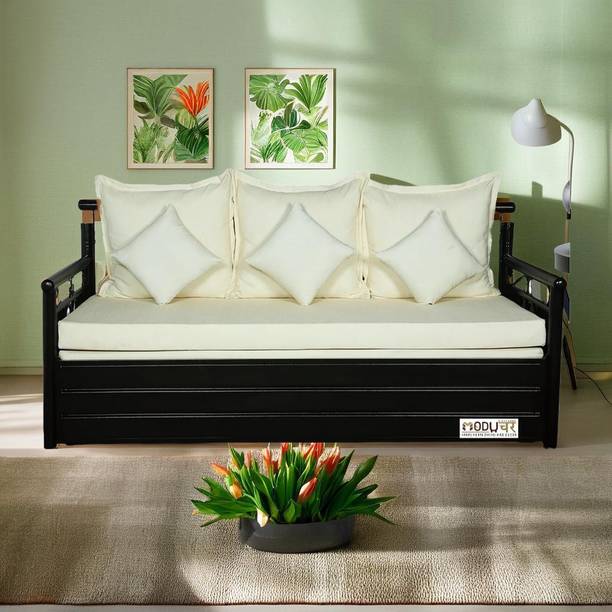 ModuTure Metal with Hydraulic Storage, Powder Coating, Size 6x6 ft, 4 Seater Double Metal Pull Out Sofa Cum Bed