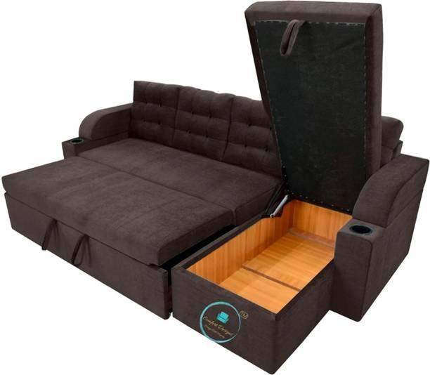 CASPIAN L Shape Sofa Cum Double Bed (Left lounger) with Storage for Home & Living Room 5 Seater Double Solid Wood Pull Out Sofa Cum Bed