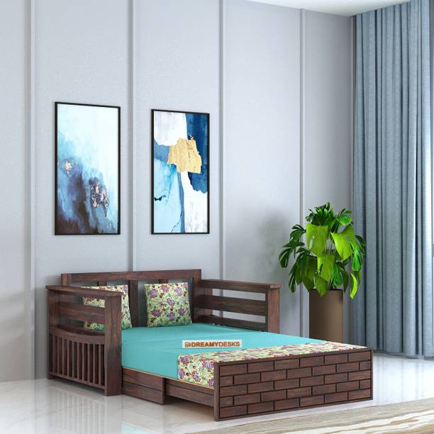 Dreamydesks Imperio Solid Wood Sofa Cum Bed With Storage for Bedroom/1 Year Warranty 2 Seater Double Solid Wood Pull Out Sofa Cum Bed
