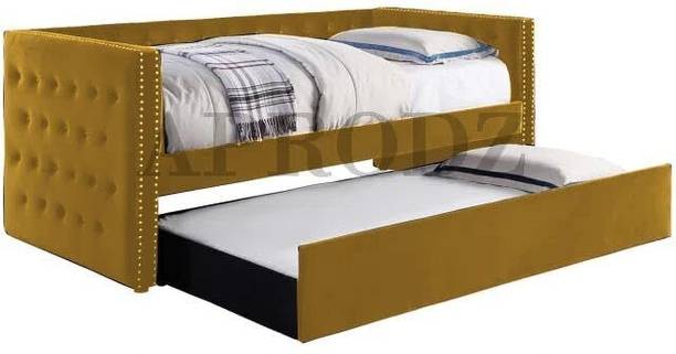 APRODZ Upholstered Daybed with Trundle Bed (Mattress Included-Velvet Fabric Upholstery 3 Seater Single Solid Wood, Engineered Wood Pull Out Sofa Cum Bed