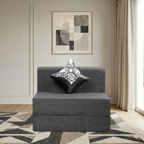 Comfort Mantra Comfort Mantra 6*2.5 Jute Fabric Washable Cover with 1 Cushion 1 Seater Double Foam Fold Out Sofa Cum Bed