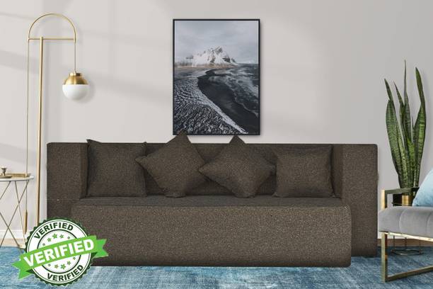 Little Smile Jute Fabric 78x36x14 Inches with 4 Cushion Cover 4 Seater Double Foam Fold Out Sofa Cum Bed
