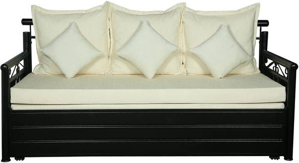 Vibrant Interior Crossandra IvoryPillow (6x4) 3 Seater Single Metal Pull Out Sofa Cum Bed