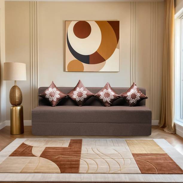 Comfort Mantra Comfort Mantra 6*6 Jute Fabric Washable Cover with 4 Cushions 4 Seater Double Foam Fold Out Sofa Cum Bed