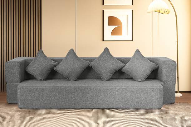 Dr Smith Modern Fabric 3-Seater Sofa Cum Bed with 4 Cushions & Foldable Design 3 Seater Single Foam Fold Out Sofa Cum Bed