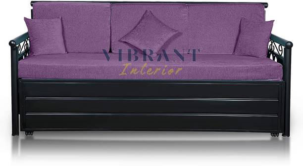 Vibrant Interior Crossandra Purple(6x5) 3 Seater Double Metal Pull Out Sofa Cum Bed