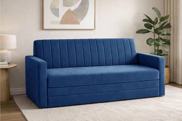 Dr Smith Sofa Cum Bed with Armrest, Velvet Fabric Couch for Living Room 3 Seater Single Foam Fold Out Sofa Cum Bed