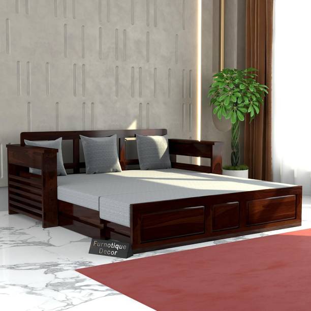 EASYWOOD Rosewood 3 Seater Sofa Cums Bed for Bedroom 3 Seater Double Solid Wood Pull Out Sofa Cum Bed